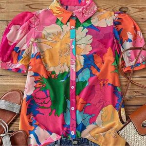 Bright pink and green vibrant top